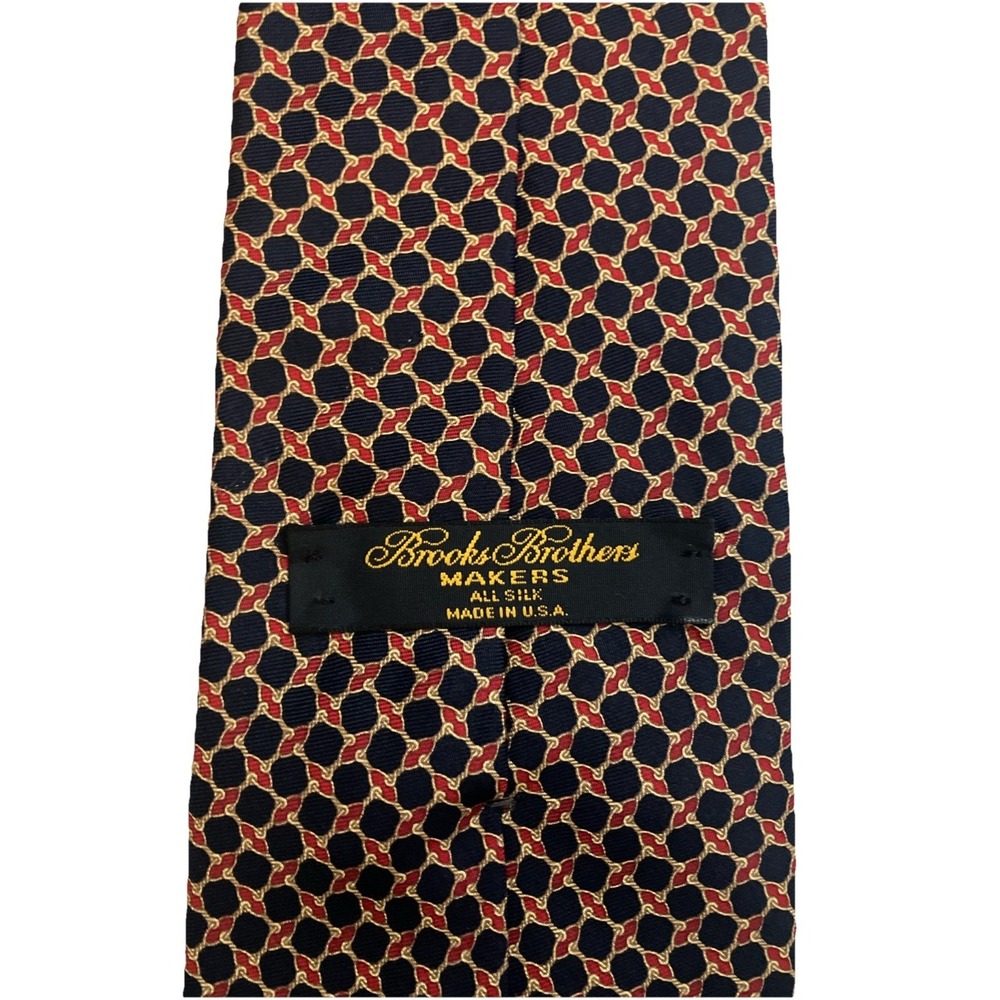 Brooks Brothers‎ Silk Tie Geometric Pattern Beige Red Navy Blue Made in USA